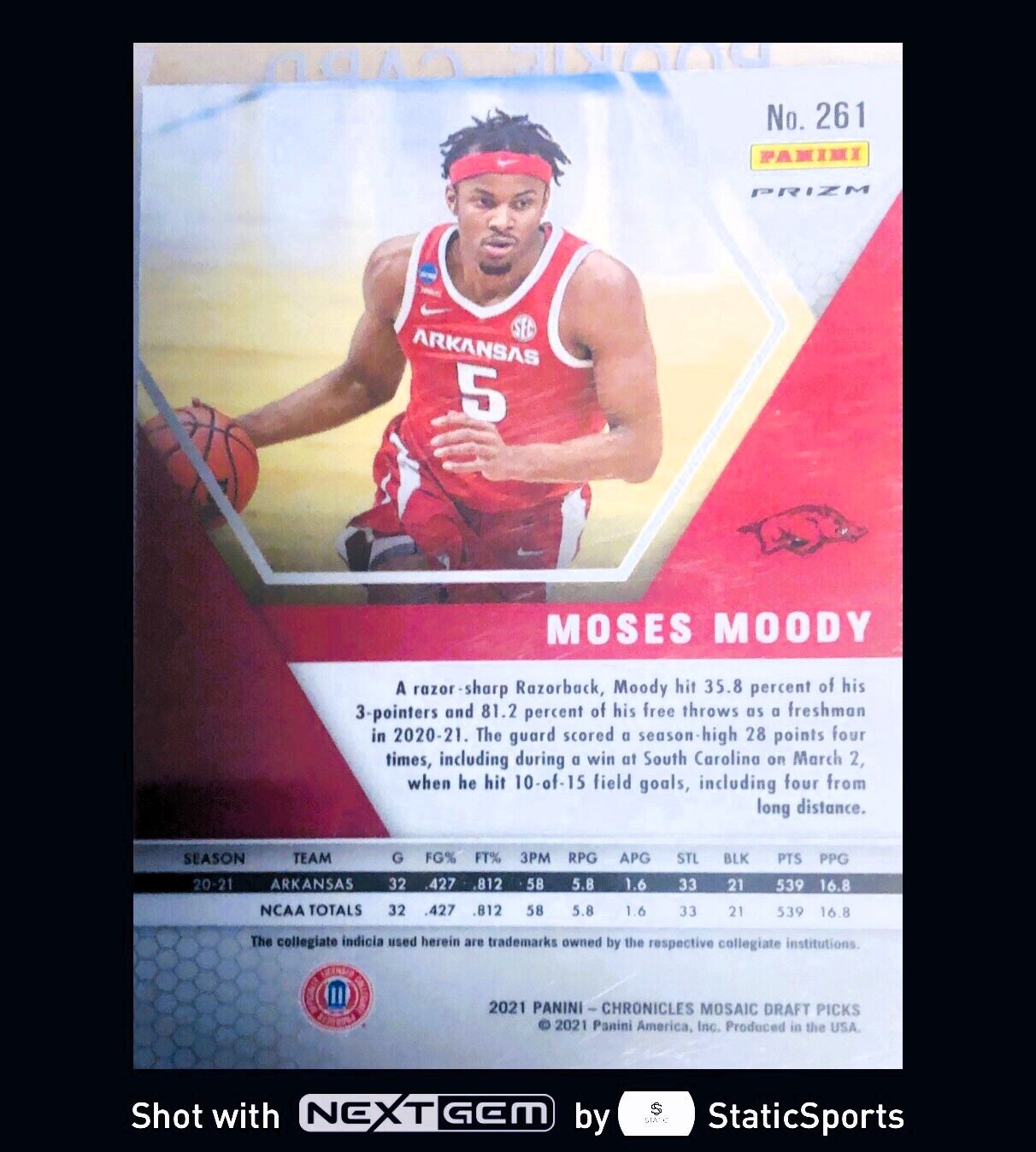 Moses Moody - 2021 Panini Chronicles Draft Picks-Prizm Mosaic Green/Rookie, #261