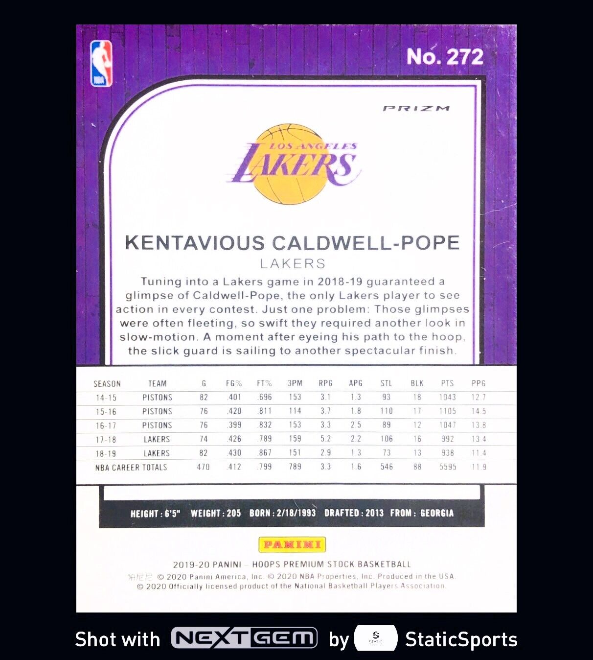Kentavious Caldwell-Pope - 2019 Hoops Premium Stock-Prizm Blue Cracked Ice, #272