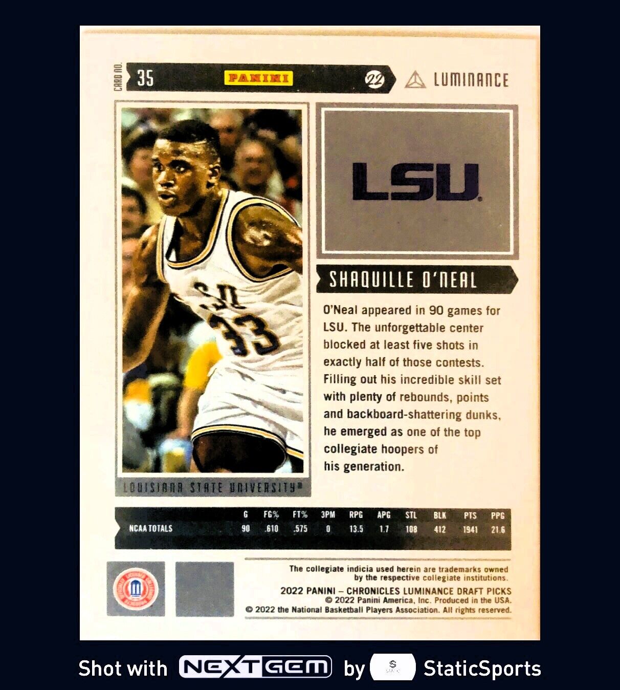 Shaquille O'Neal - 2022 Panini Chronicles Luminance Draft Picks Base, #35