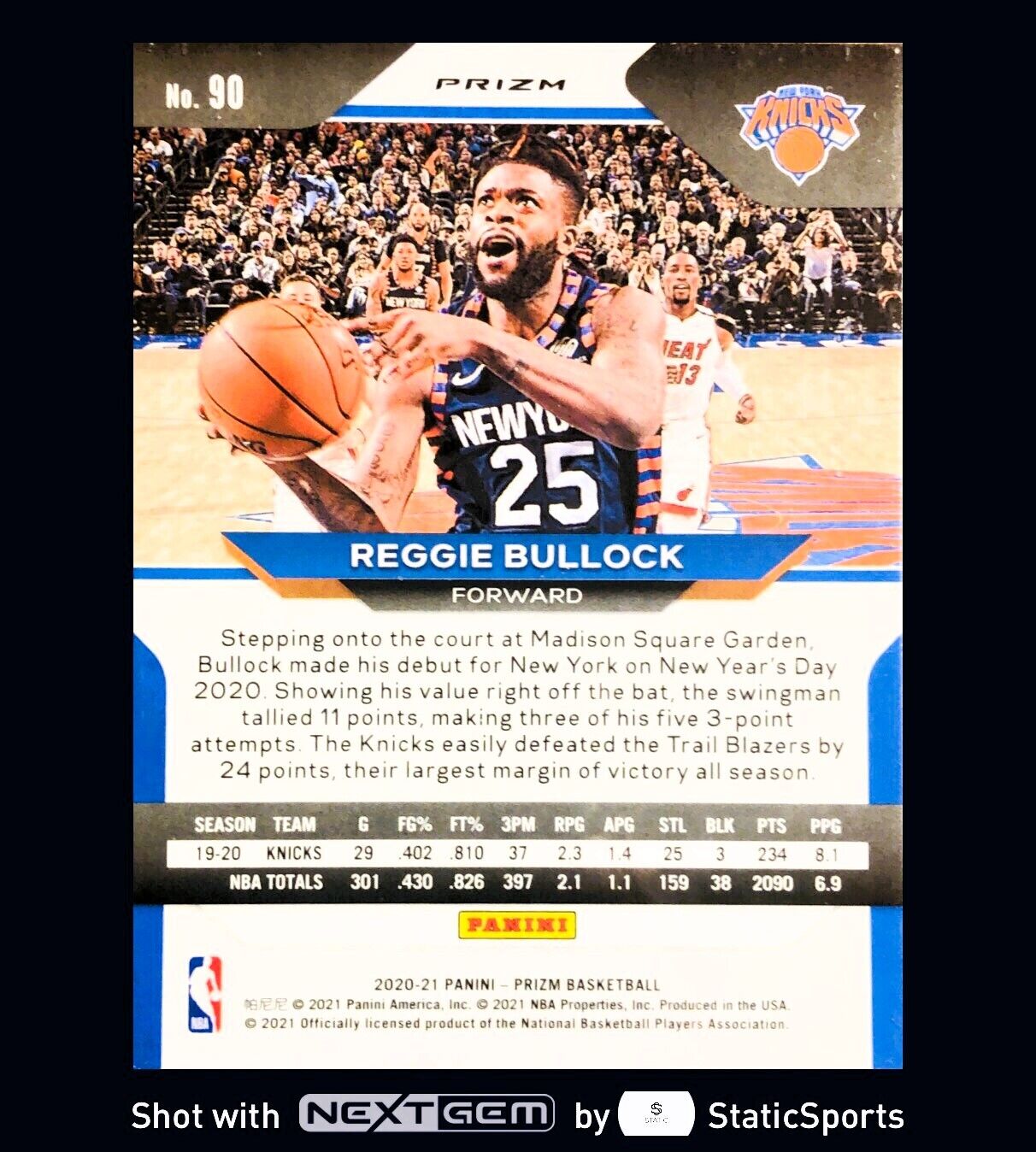 Reggie Bullock - 2020 Panini Prizm-Prizm Red Cracked Ice, #90