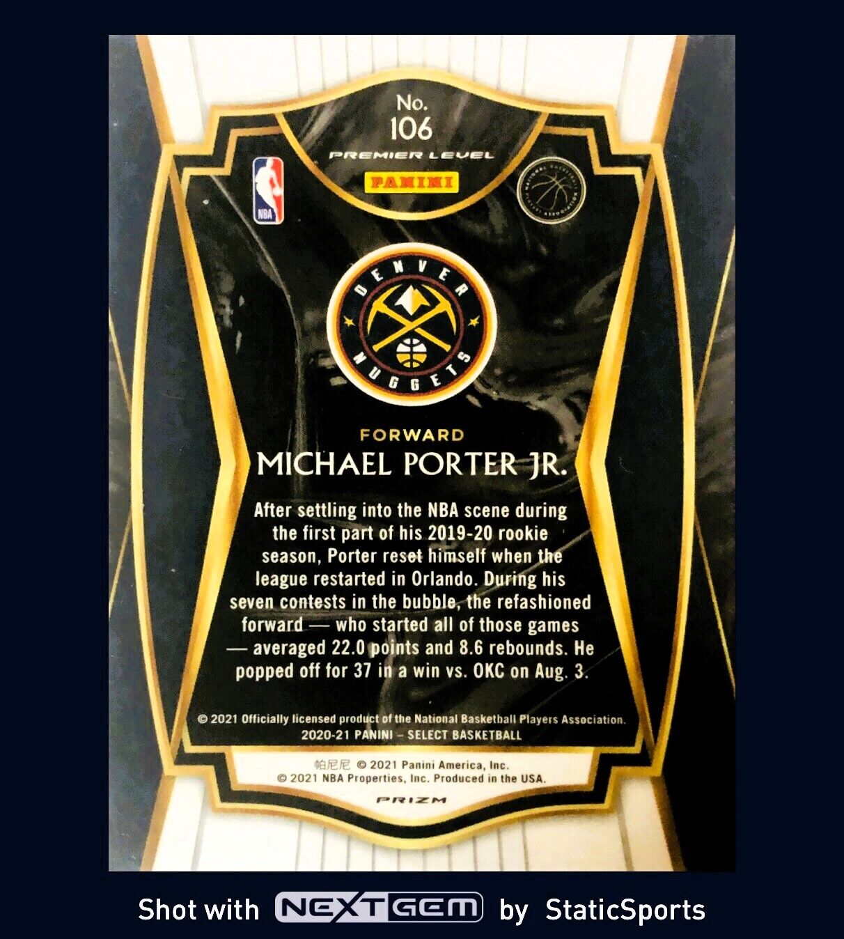Michael Porter Jr. - 2020 Panini Select~Red, White & Orange Shimmer #106