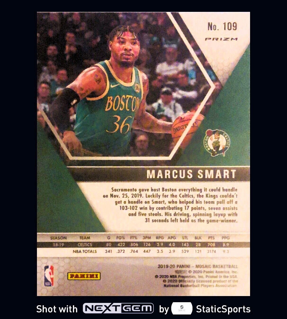 Marcus Smart - 2019 Panini Mosaic-Prizm Mosaic Reactive Blue, #109