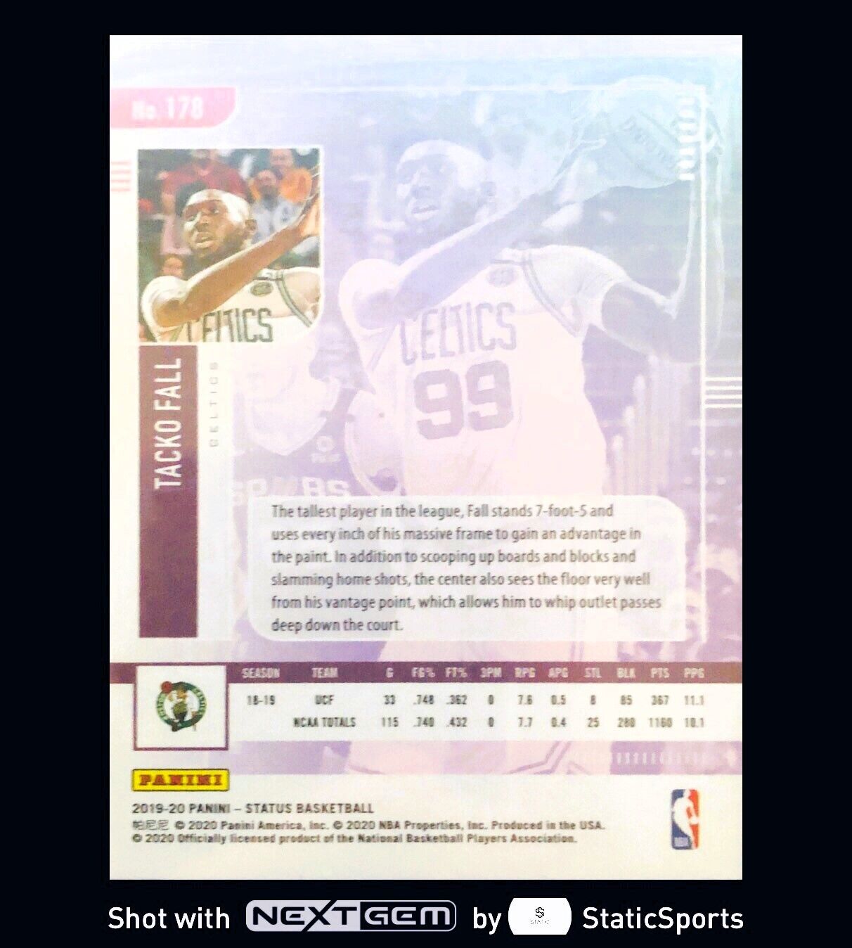 Tacko Fall - 2019 Panini Status/Rookie Card, #178