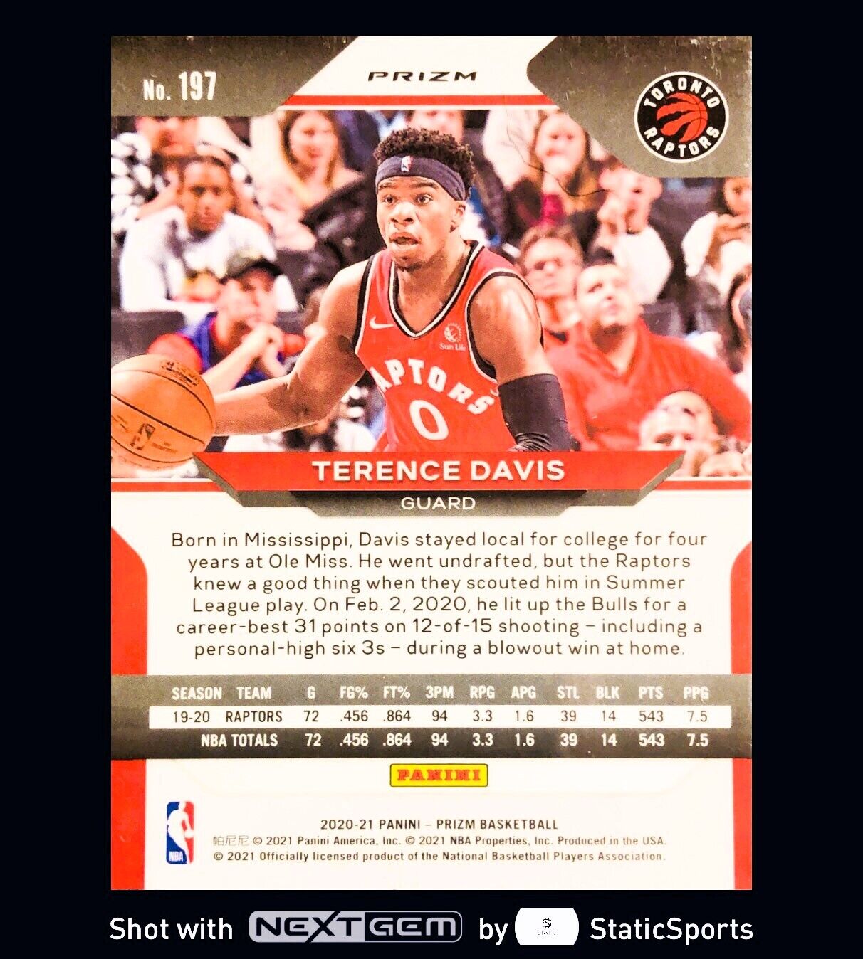 Terence Davis II - 2020 Panini Prizm-Prizm Orange Cracked Ice, #197