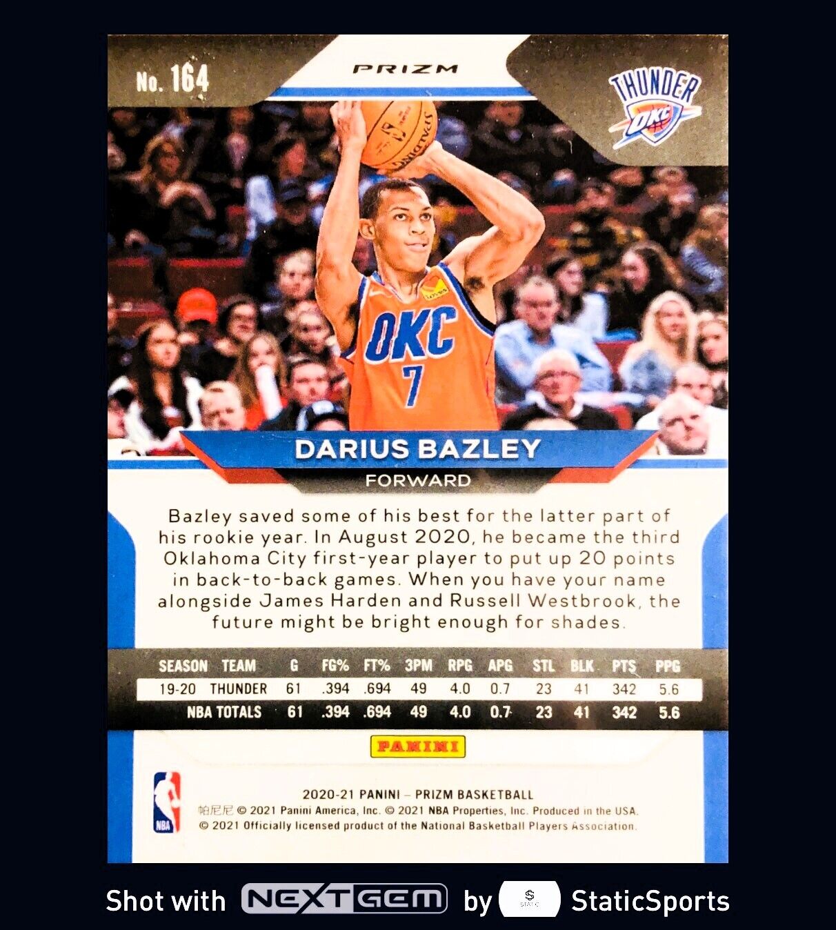 Darius Bazley - 2020 Panini Prizm-Prizm Red, White & Blue, #164