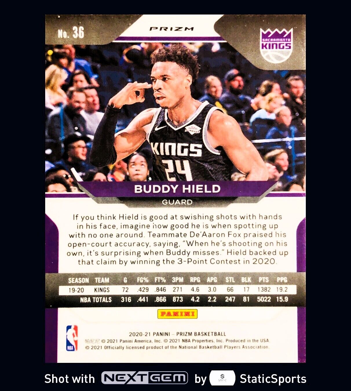 Buddy Hield - 2020 Panini Prizm-Prizm Red Cracked Ice, #36