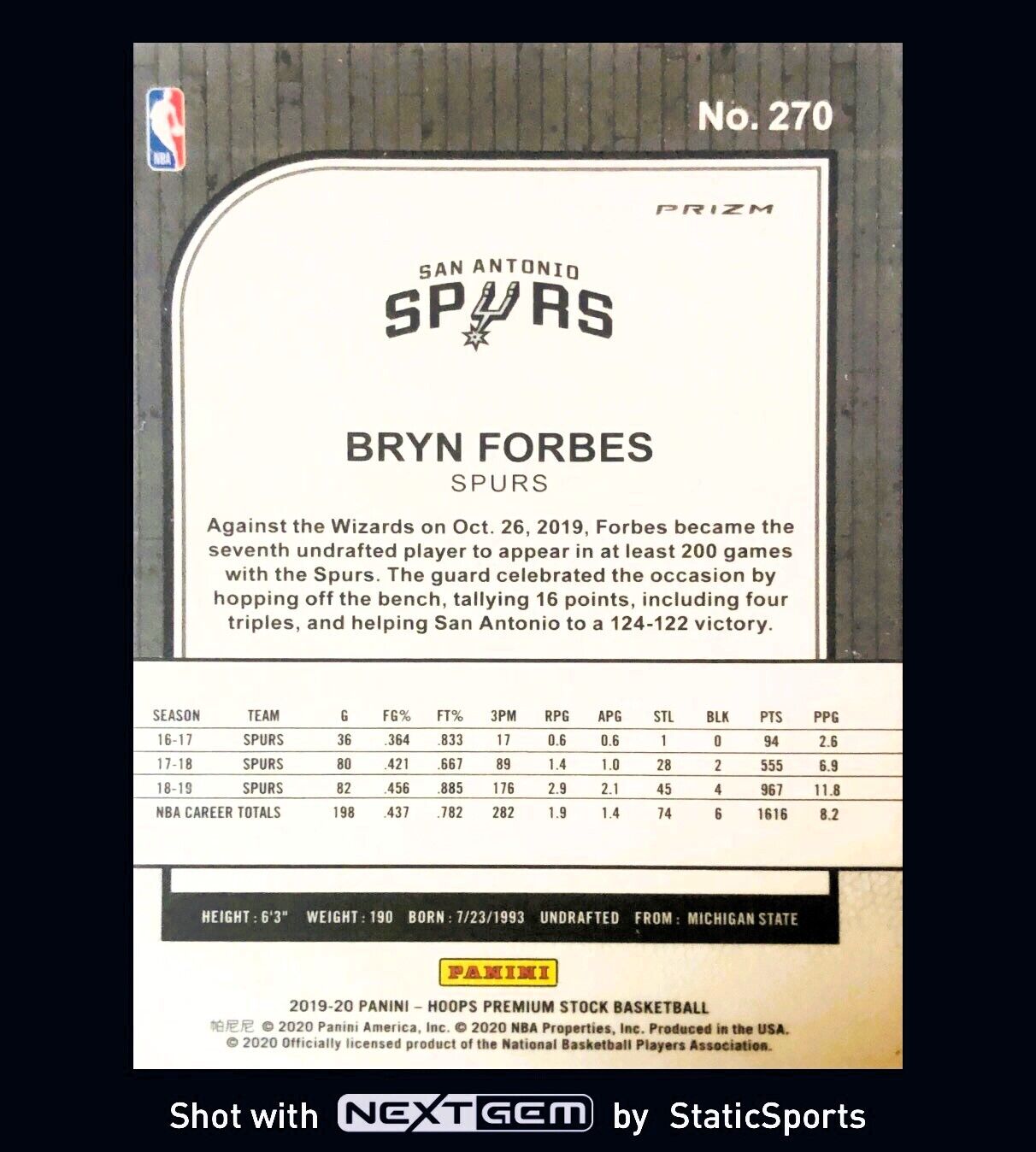 Bryn Forbes - 2019 Hoops Premium Stock-Prizm Mojo, #270