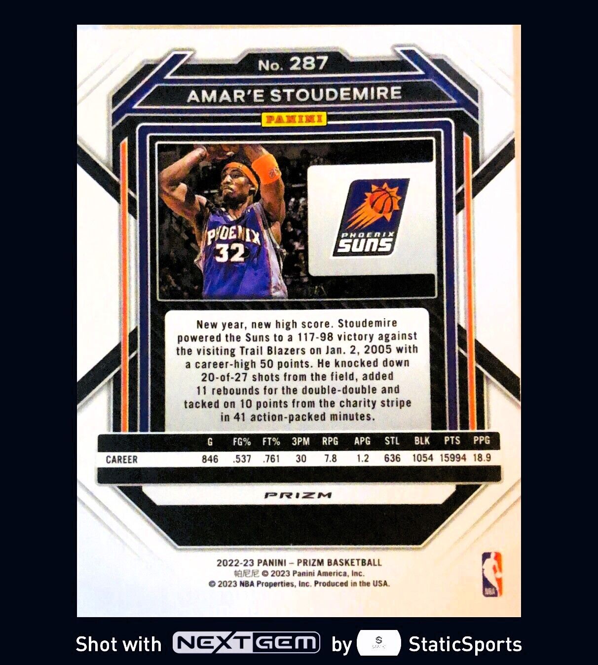 Amare Stoudamire - 2022 Panini Prizm-Prizm Fast Break Base Silver, #287