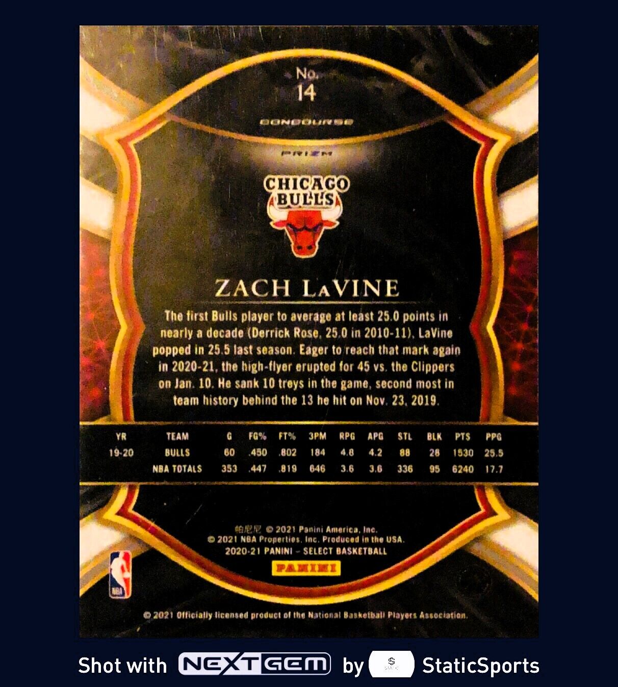 Zach LaVine - 2020 Panini Select-Concourse/Orange, White & Red Shimmer #14