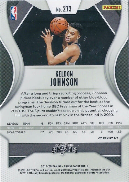 2019-20 Keldon Johnson Panini Prizm-Fast Break Silver Prizm Rookie Card