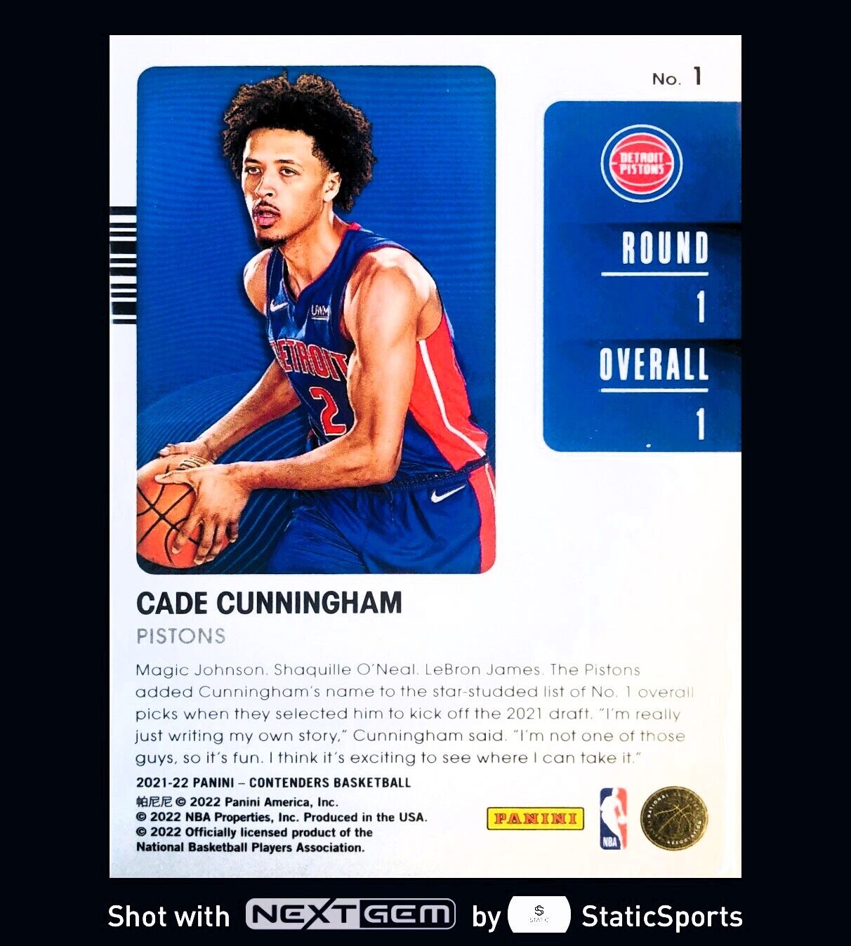 Cade Cunningham - 2021 Panini Contenders-2021 Draft Class/Rookie Card, #1