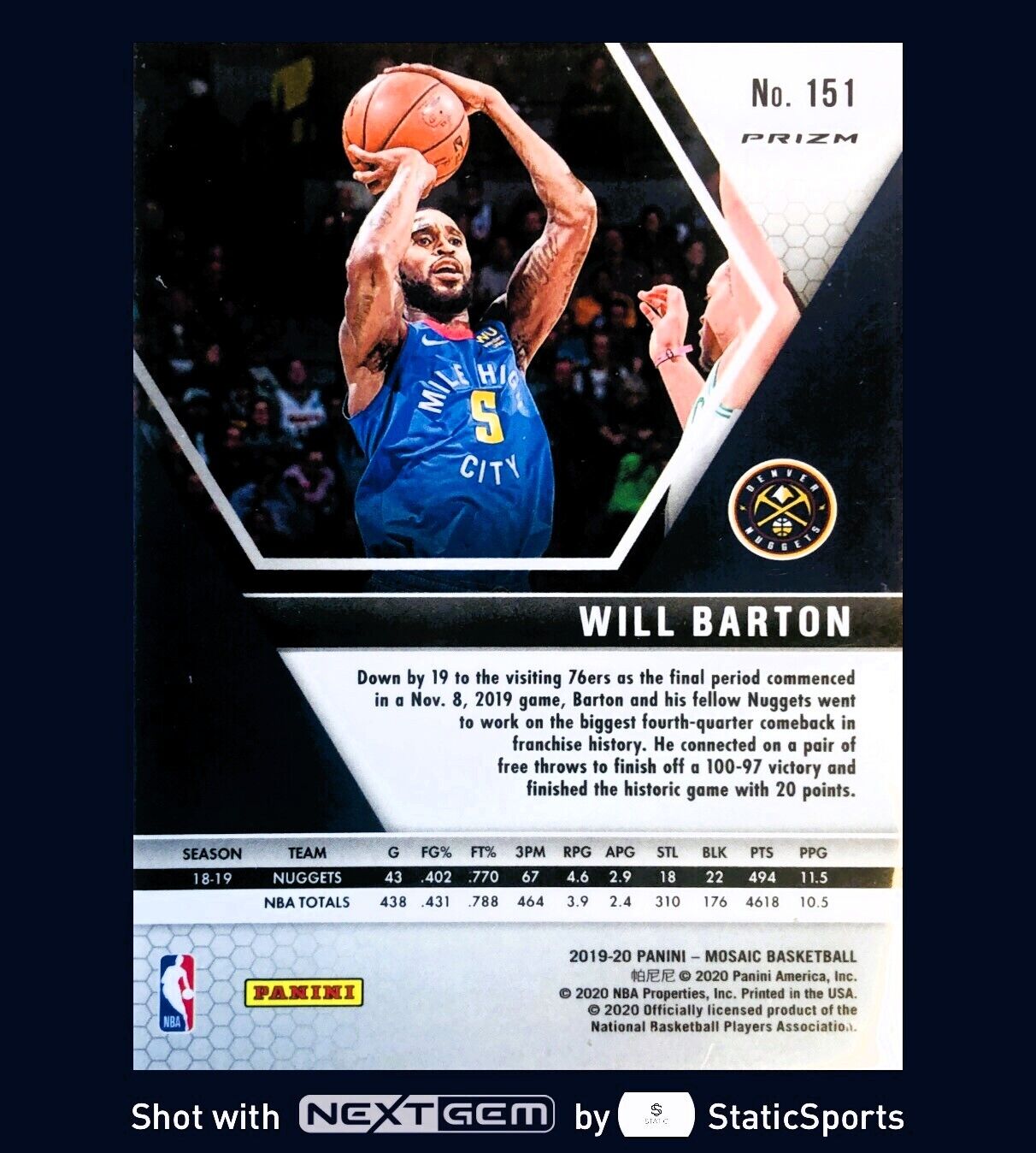 Will Barton - 2019 Panini Mosaic-Prizm Mosaic Reactive Blue, #151