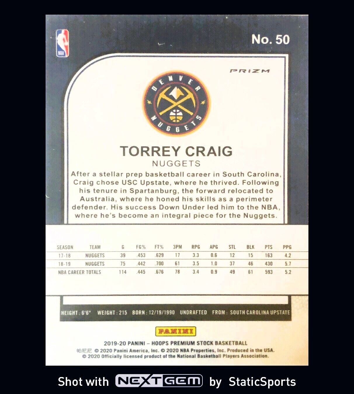 Torrey Craig - 2019 Hoops Premium Stock-Prizm Green, #50