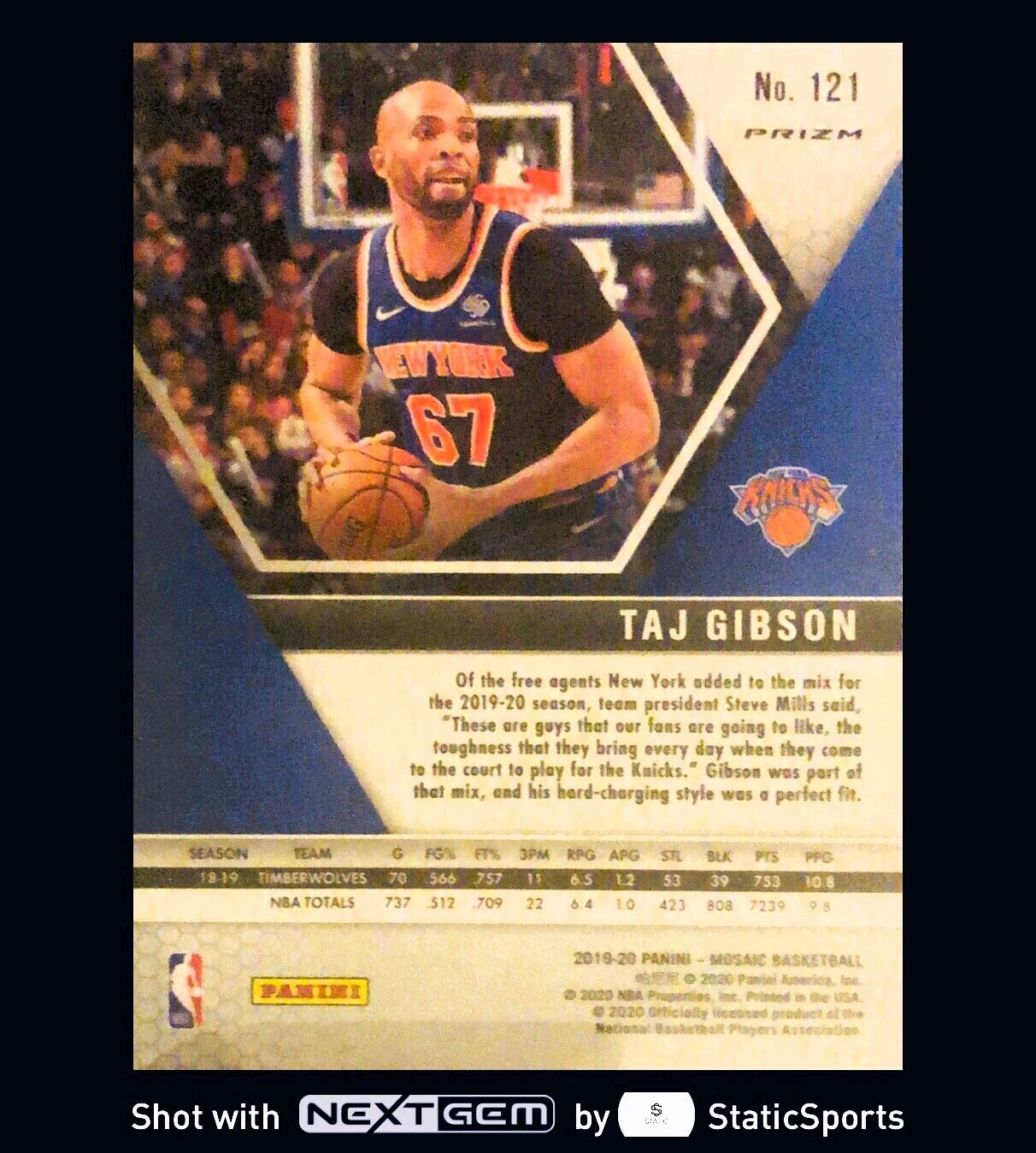 Taj Gibson - 2019 Panini Mosaic-Prizm Blue Reactive #121