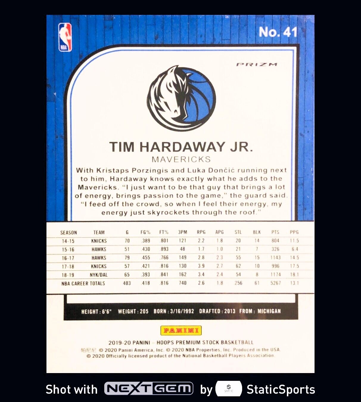 Tim Hardaway Jr. - 2019 Hoops Premium Stock-Prizm Blue Cracked Ice, #41