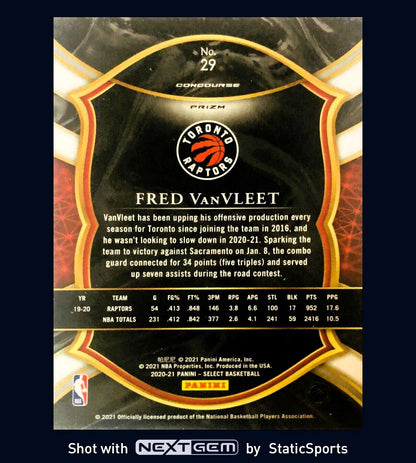 Fred VanVleet - 2020 Panini Select-Prizm Concourse Red, White & Orange Flash,#29