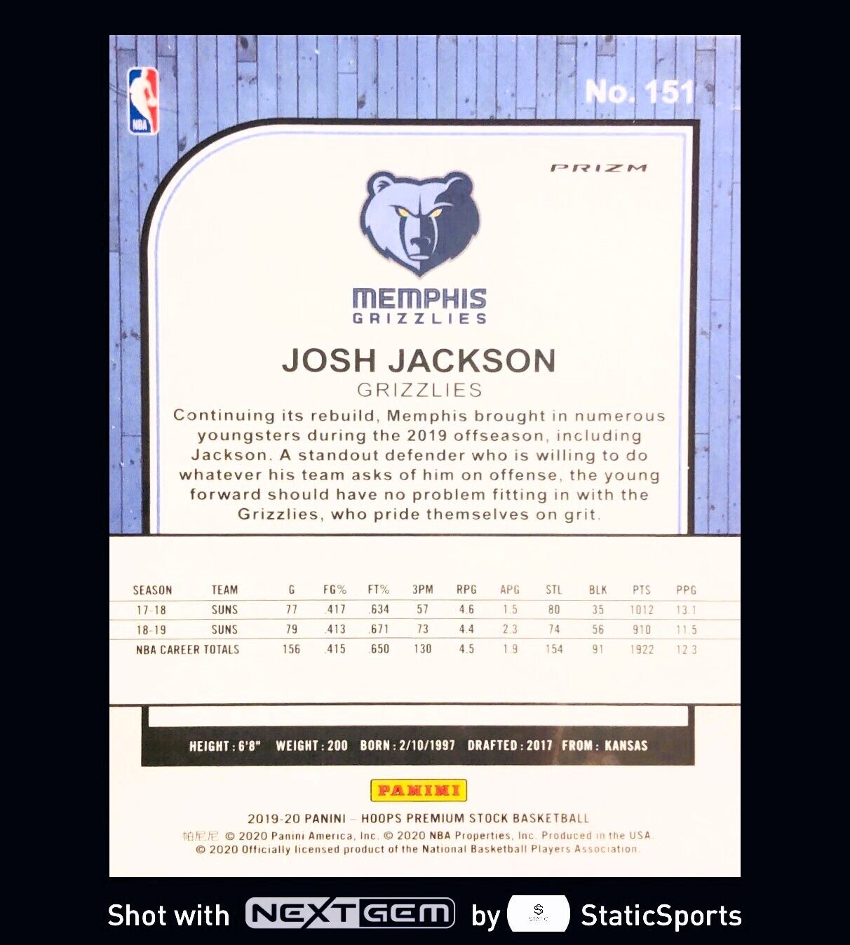 Josh Jackson - 2019 Hoops Premium Stock-Prizm Blue Cracked Ice, #151