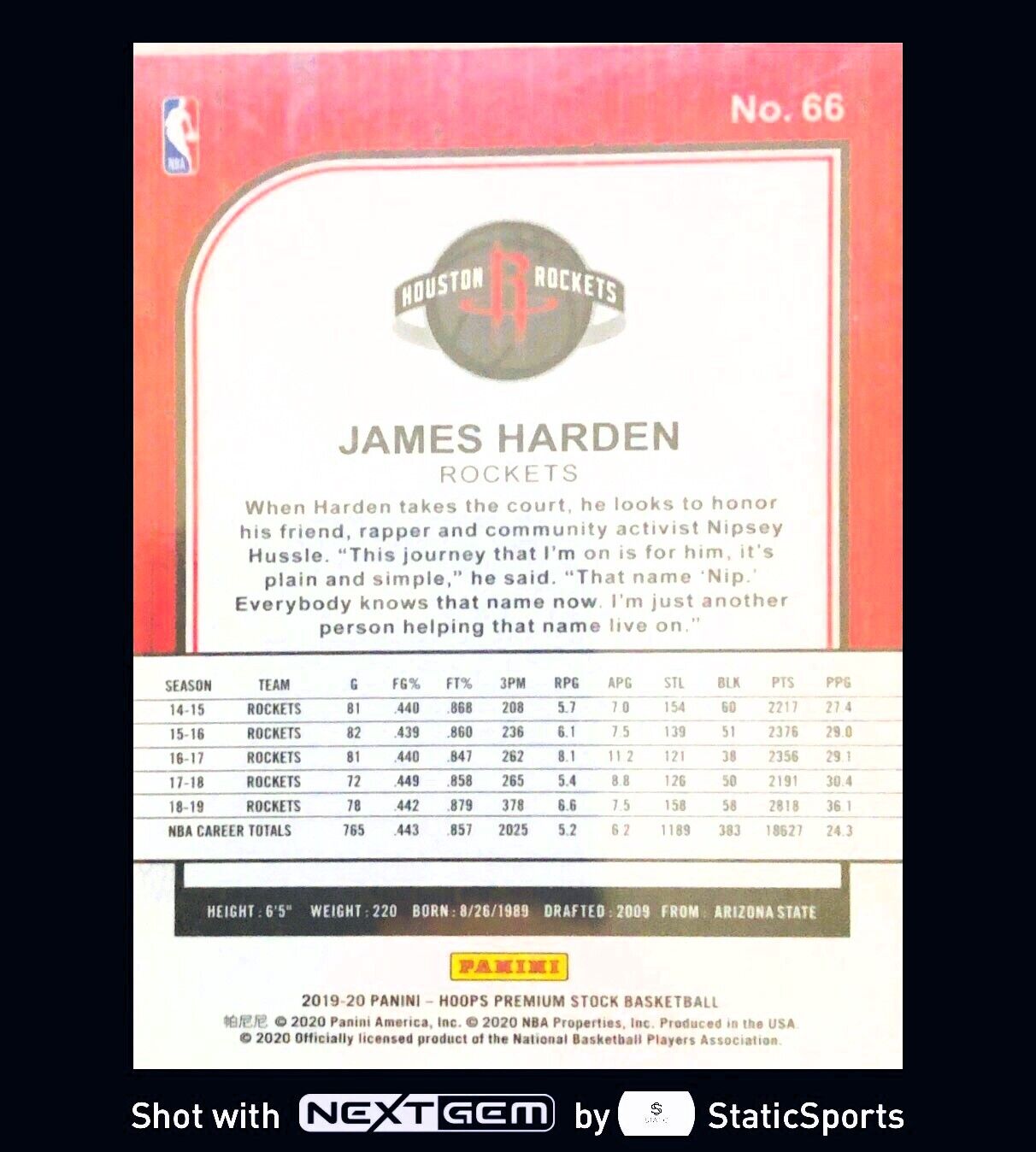 James Harden - 2019 Hoops Premium Stock-Base Set, #66