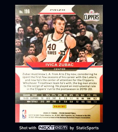 Ivica Zubac - 2020 Panini Prizm-Prizm Red Cracked Ice, #196