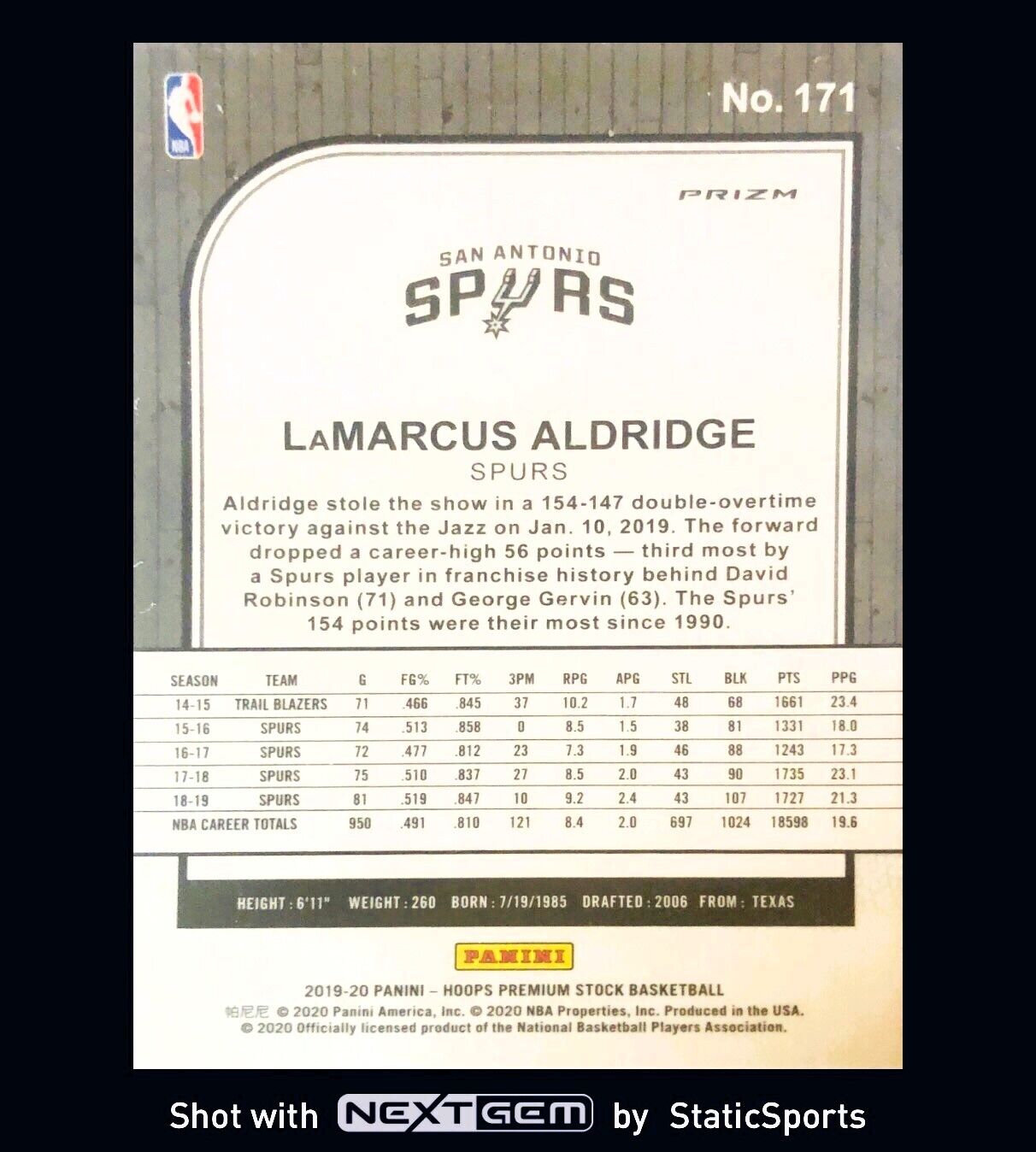 LaMarcus Aldridge - 2019 Hoops Premium Stock-Prizm Laser, #171