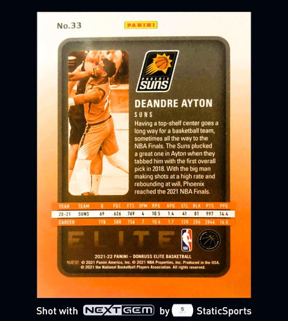 Deandre Ayton - 2021 Donruss Elite Base, #33