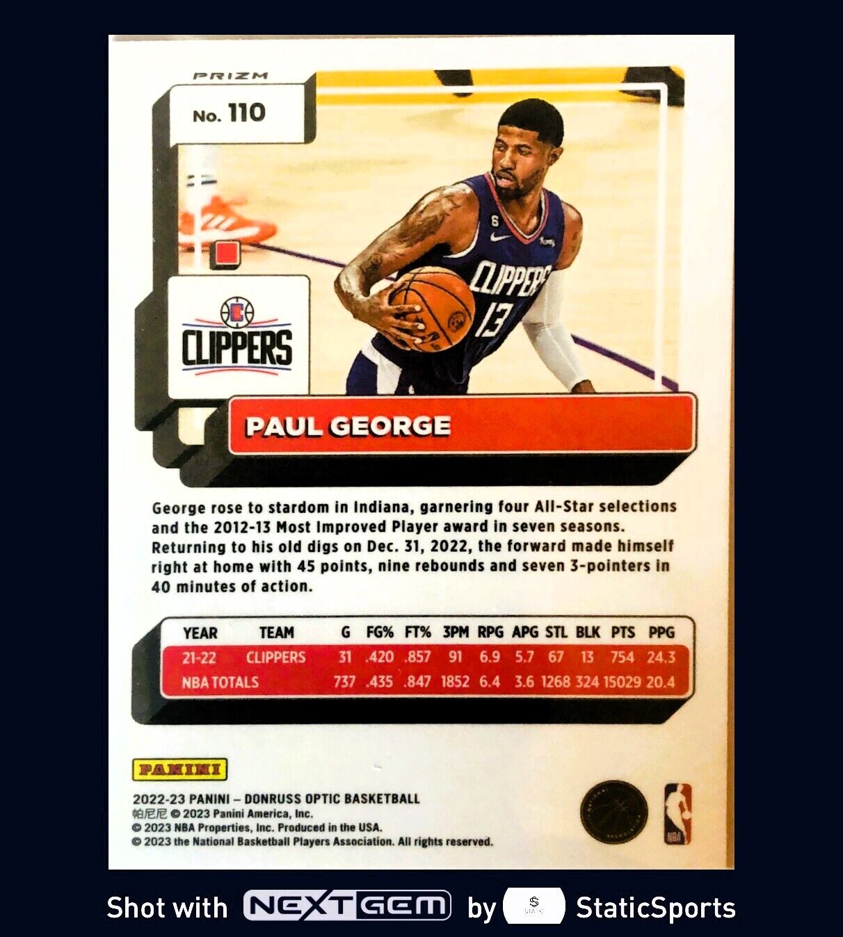 Paul George - 2022 Donruss Optic-Prizm Purple, #110