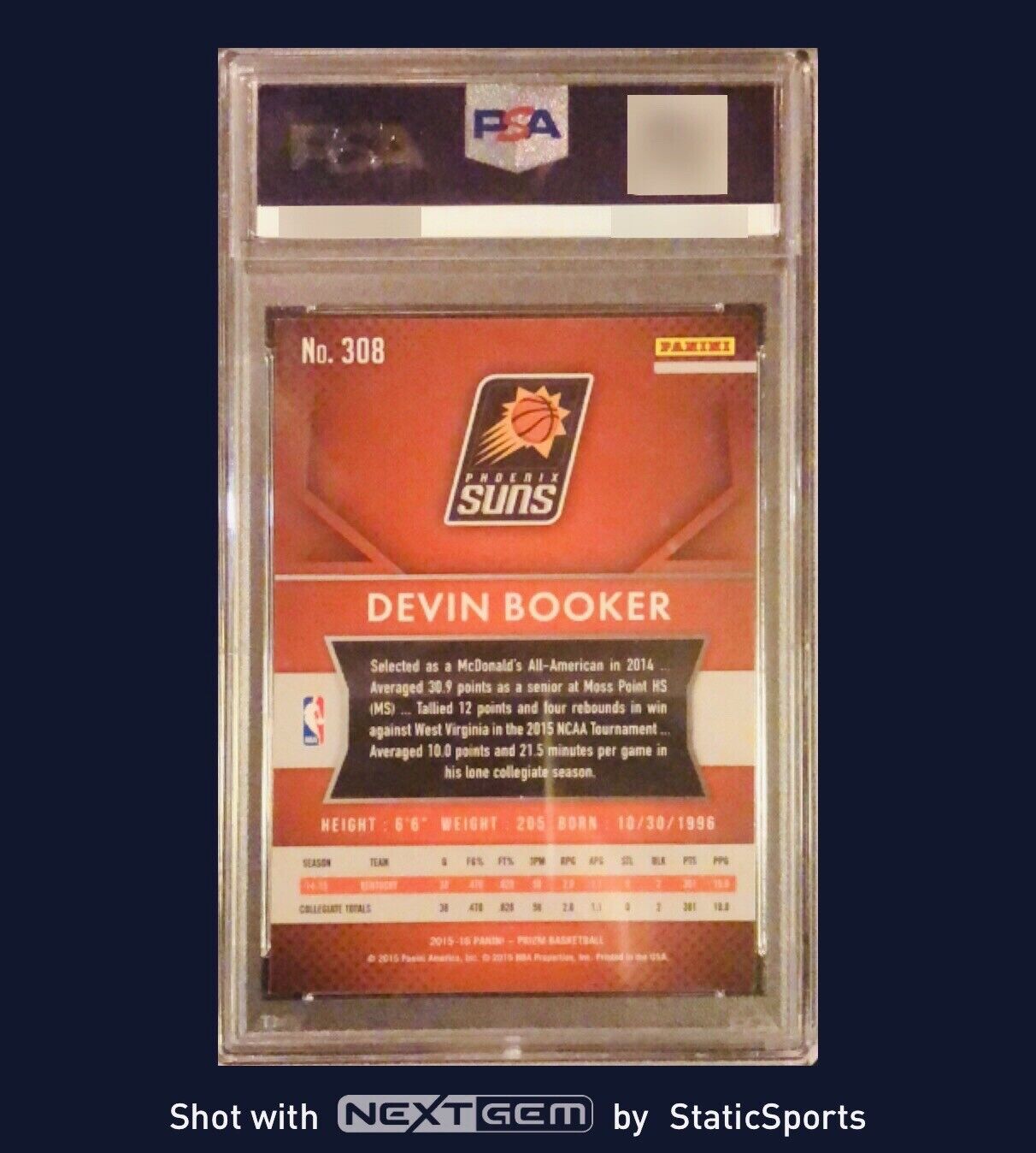 2015-16 Panini Prizm #308 Devin Booker Phoenix Suns RC Rookie PSA 9 MINT