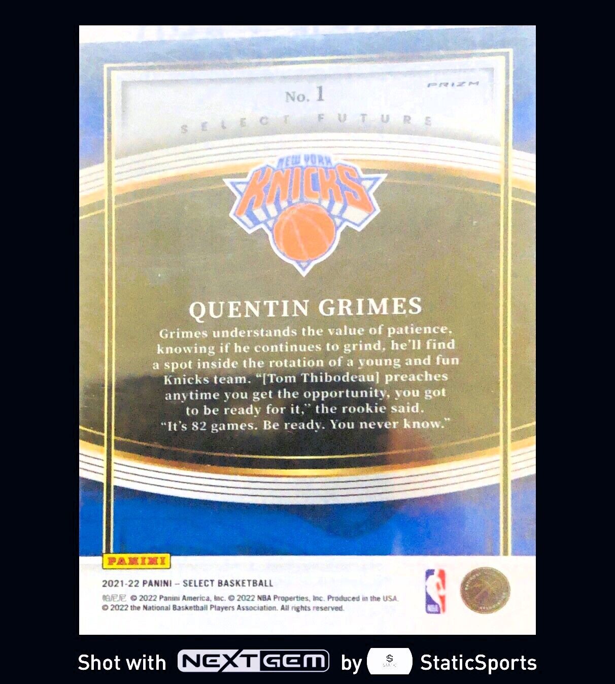 Quentin Grimes - 2021 Panini Select-Prizm Select Future Silver, #1