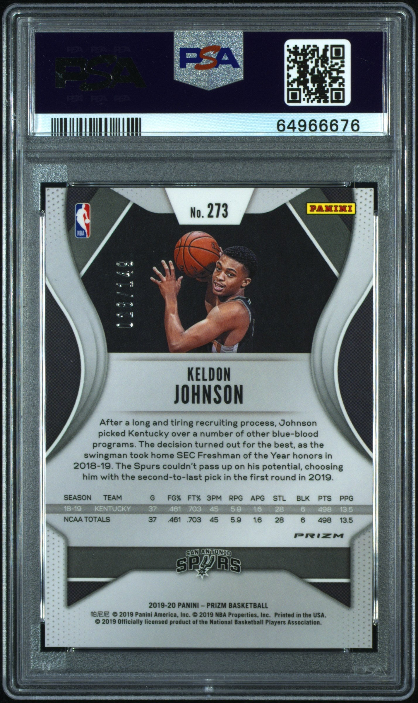 2019 Panini Prizm Keldon Johnson #273 PSA 9